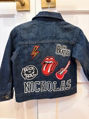 “Nicholas” Custom The Children's Place Dark Wash Patch Denim Jacket